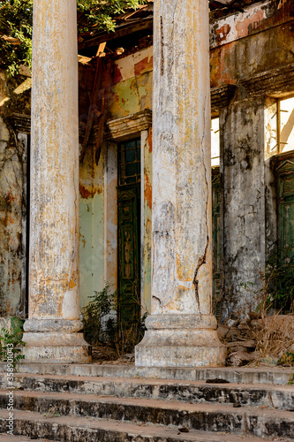 Close view of the abandoned ruins of former administration building of Bolama, the former capital of Portuguese Guinea © Anton Ivanov Photo