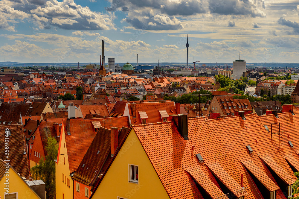 Panorama of Nuremberg, the largest in town in Franconia, Bavaria state, Germany