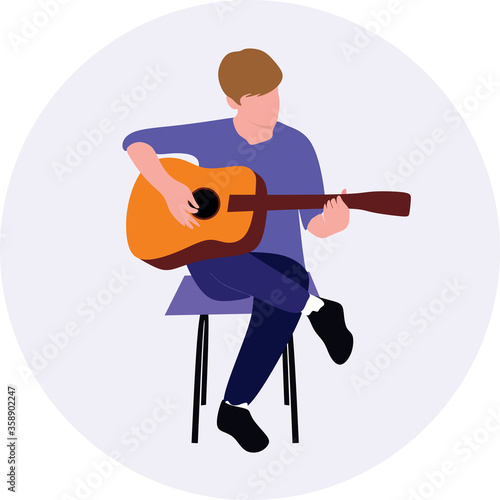 Man guitarist player sitting and playing guitar illustration