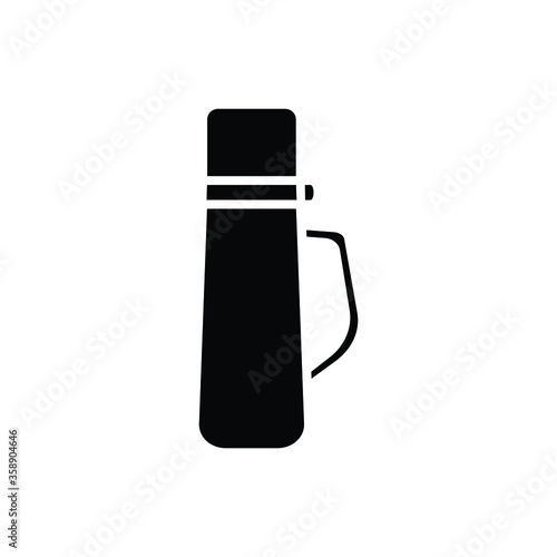 vector illustration thermos bottle, kitchen equipment silhouette image vector icon flat logo on black color icon isolated on white background.