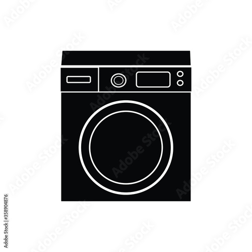 vector illustration washing machine kitchen equipment silhouette image vector icon flat logo on black color icon isolated on white background.