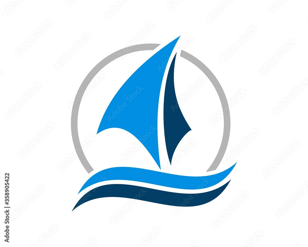 Fototapeta premium Circle shape with boat and wave inside