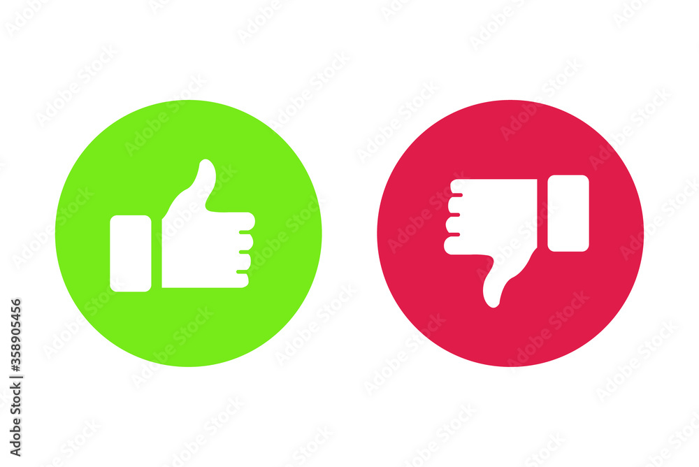 Thumbs up thumbs down green and red isolated vector like social media signs. EPS 10. Solid style. Thumbs up thumbs down green and red isolated vector like social media signs. EPS 10. Solid style.