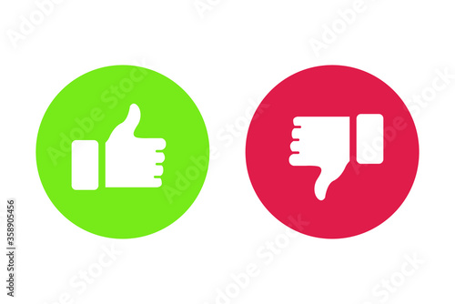 Thumbs up thumbs down green and red isolated vector like social media signs. EPS 10. Solid style.