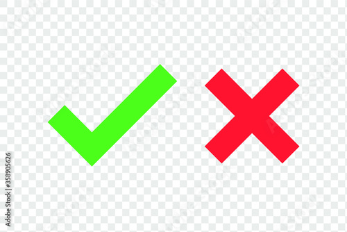 Checkmark cross on transparent background. Isolated vector sign symbol. Checkmark icon set. Checkmark right symbol tick sign. Flat vector icon. Test question. EPS 10