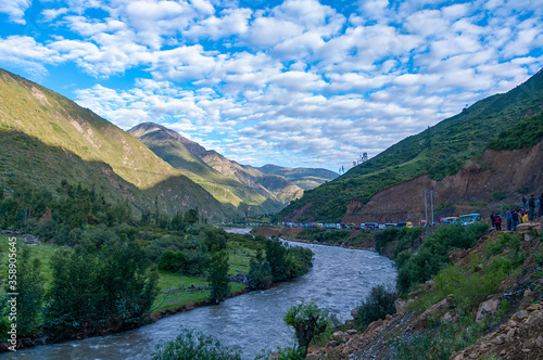 River landscape with the collapsed road