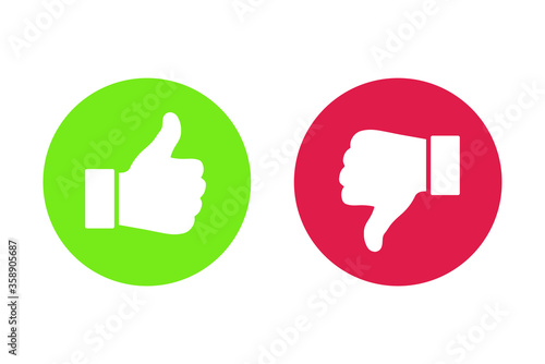 Thumbs up thumbs down green and red isolated vector like social media signs. EPS 10. Solid style.