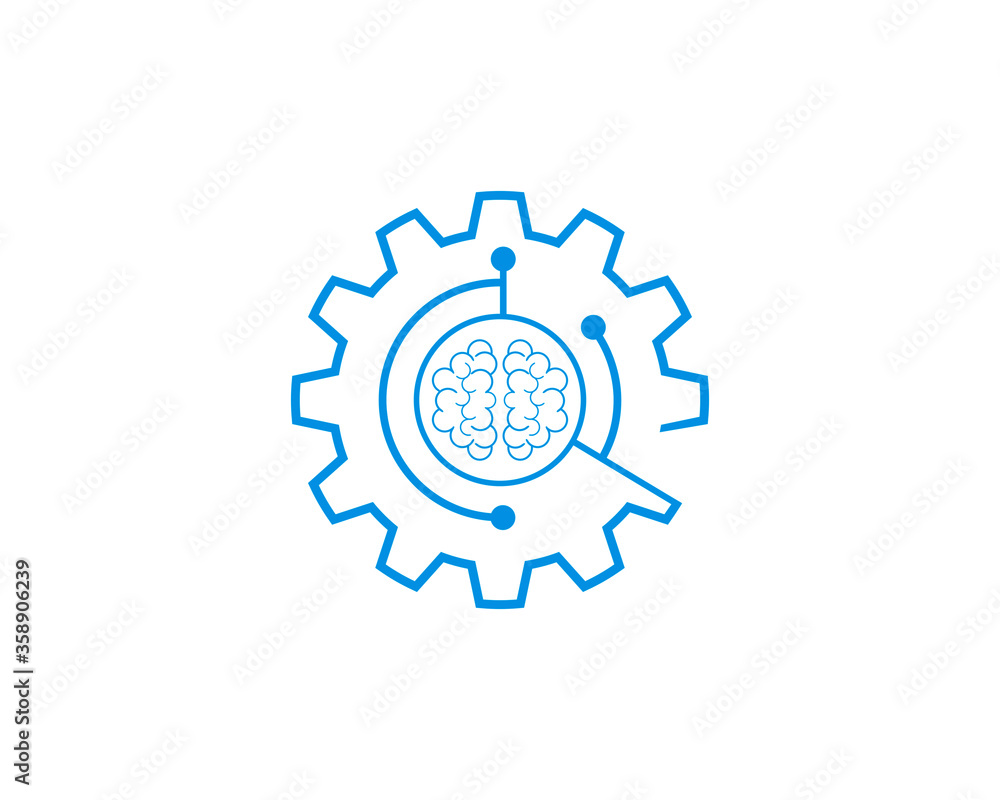 Gear with line art and brain in the middle Gear with line art and brain in the middle