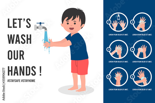 Boy washing hands tutorial poster illustration 