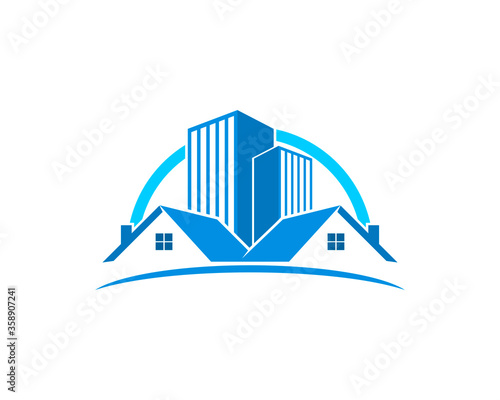 Circle with house and city building inside