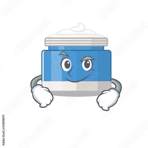 A cute arrogant caricature design of moisturizer cream having confident gesture