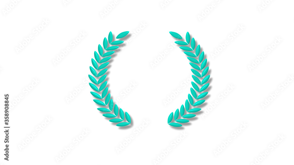 New aqua color 3d wreath icon on white background,3d wheat icon