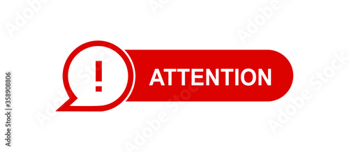 Attention red paper speech bubble. Red danger warning attention or exclamation sign in a speech bubble. Exclamation mark icon. Attention sign icon. Hazard warning symbol.