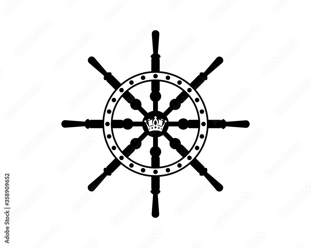 Obraz premium Ship steering wheel with crown in the middle
