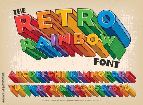 A Three-dimensional Block Letter Alphabet in Rainbow Colors in a Late 1960s or Early 1970s Graphic Style