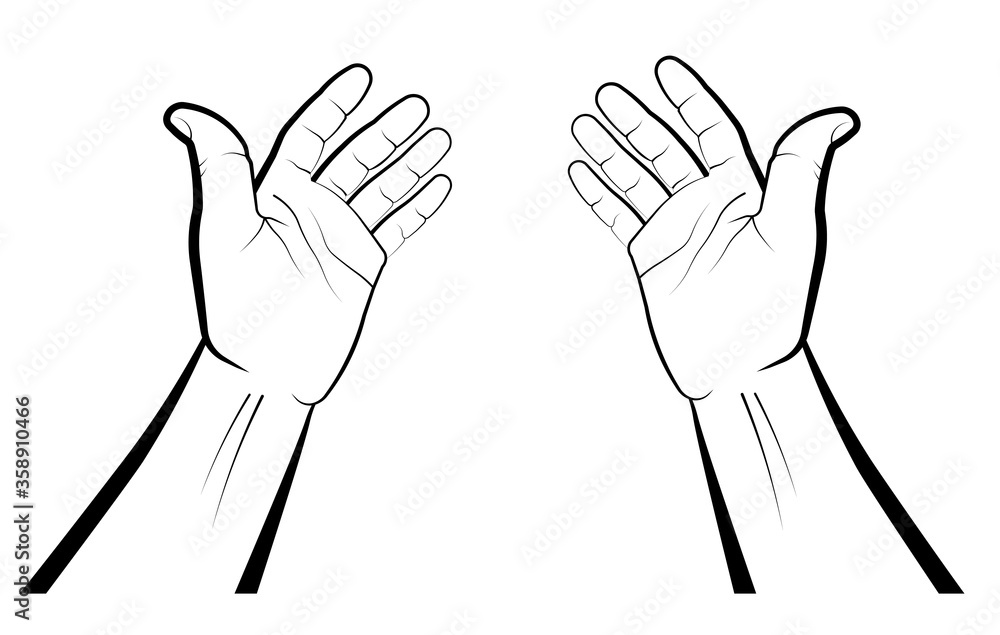 hands of a believer during prayer. Palms up. Namaz, Eid al-Adha Muslim holiday. Isolated vector on white background hands of a believer during prayer. Palms up. Namaz, Eid al-Adha Muslim holiday. Isolated vector on white background
