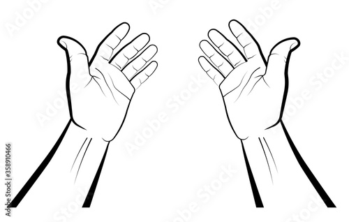 hands of a believer during prayer. Palms up. Namaz, Eid al-Adha Muslim holiday. Isolated vector on white background