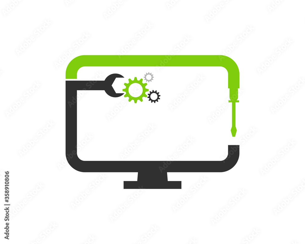 Computer repairing with green and black colors Computer repairing with green and black colors