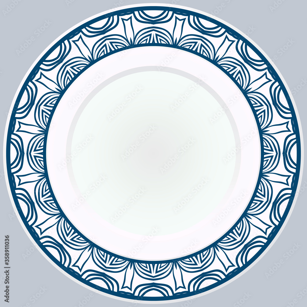 Decorative plate with round ornament in ethnic style. Fashion background with ornate dish. Vector illustration. Decorative plate with round ornament in ethnic style. Fashion background with ornate dish. Vector illustration.