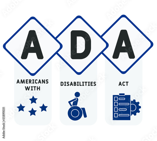 ADA  Americans with Disabilities Act. business concept. Vector infographic illustration  for presentations, sites, reports, banners 