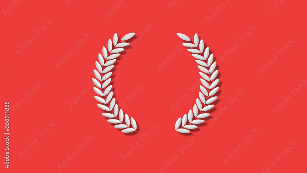 Amazing white color 3d wreath icon on red background,New wheat icons Amazing white color 3d wreath icon on red background,New wheat icons