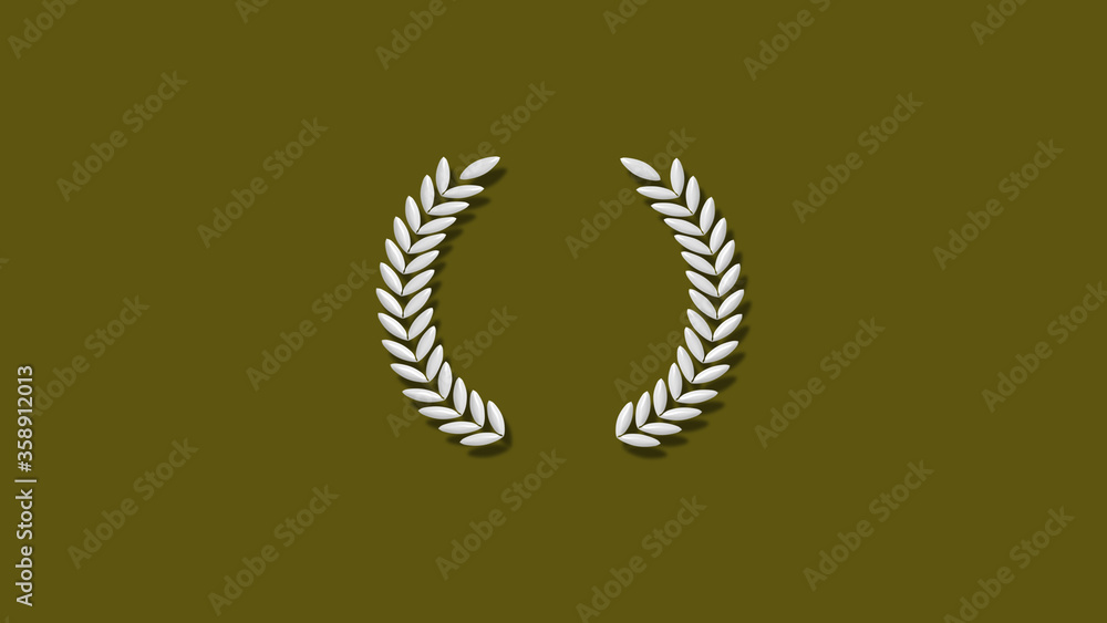Amazing white wreath icon on yellow dark background,3d wreath icon Amazing white wreath icon on yellow dark background,3d wreath icon