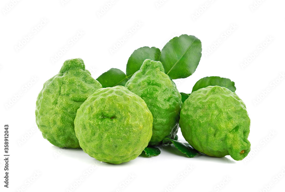 Fresh bergamot fruit with leaf isolated on white background Fresh bergamot fruit with leaf isolated on white background