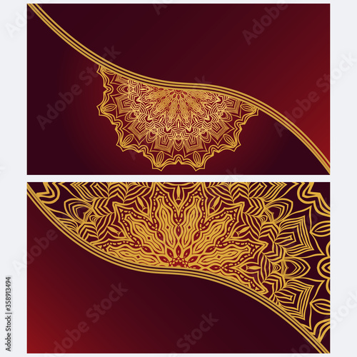 Vintage cards with Floral mandala pattern. Vector template. The front and rear side.