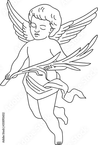 Canvas Print minimalist line art angel cherub with wings