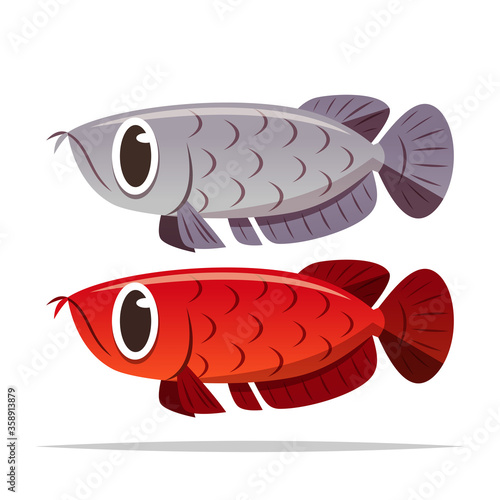 Silver and red Arowana fish cartoon vector isolated illustration