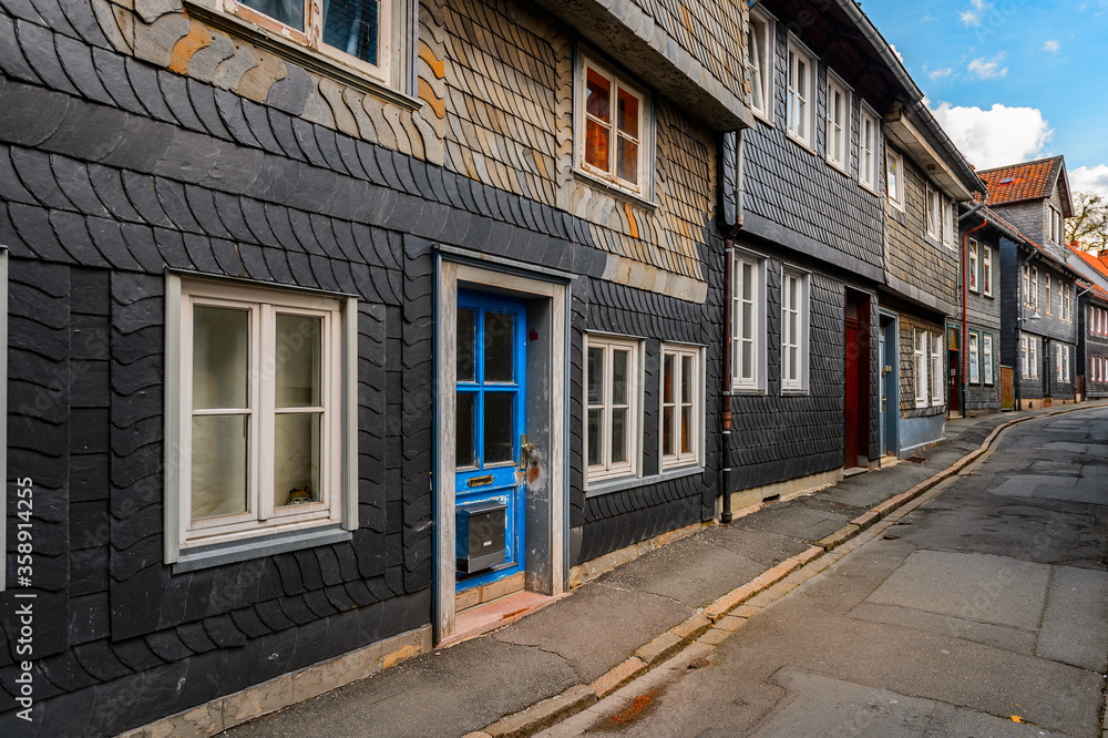 It's Half-timbered House in the Old town of Gorlar, Lower Saxony, Germany. Old town of Goslar is a UNESCO World Heritage