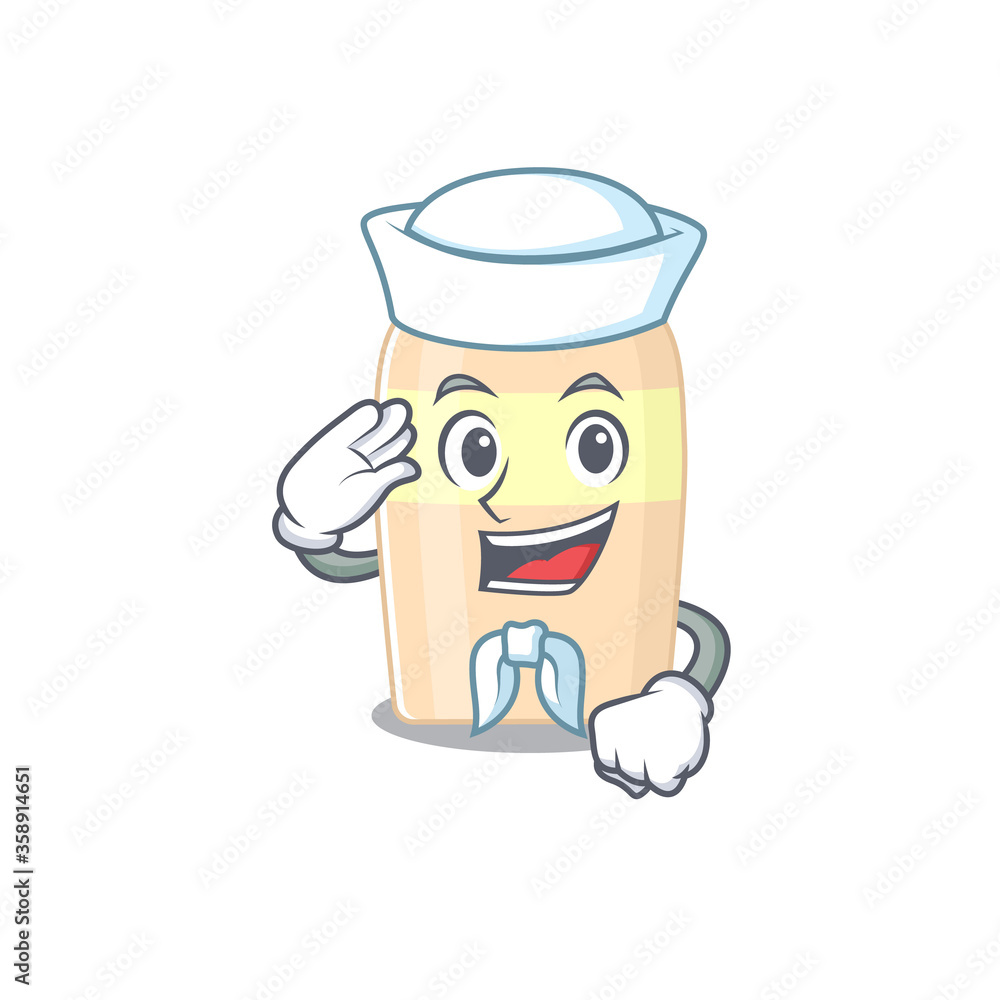 Smiley sailor cartoon character of toner wearing white hat and tie
