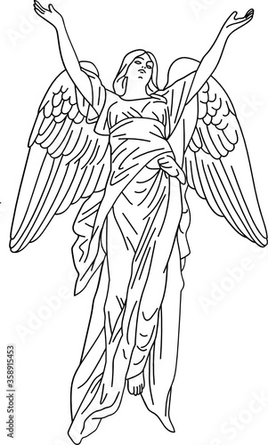 aesthetic greek sculpture line art angel with wings