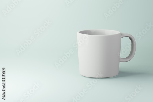 White mug mockup 3d rendering isolated on soft light blue background