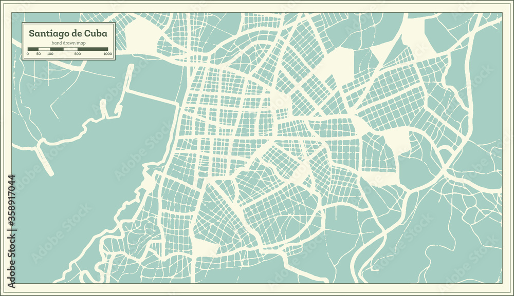 Fototapeta premium Santiago de Cuba City Map in Retro Style. Outline Map.