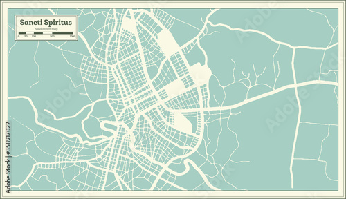 Sancti Spiritus Cuba City Map in Retro Style. Outline Map.