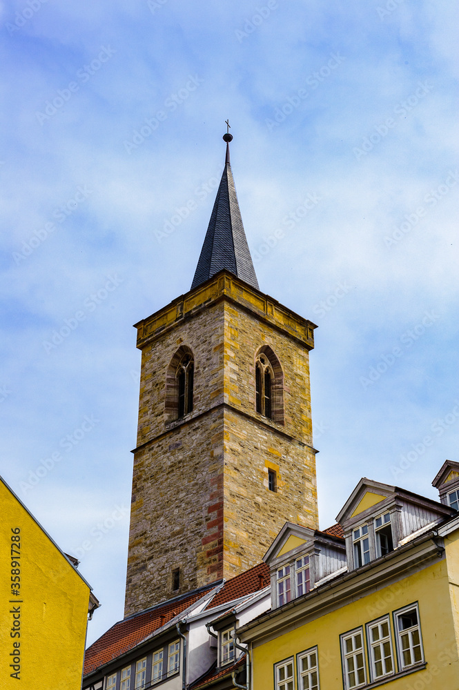 It's St Giles' Church of the touristic part of the city of Erfurt, Germany. Erfurt is the Capital of Thuringia and the city was first mentioned in 742