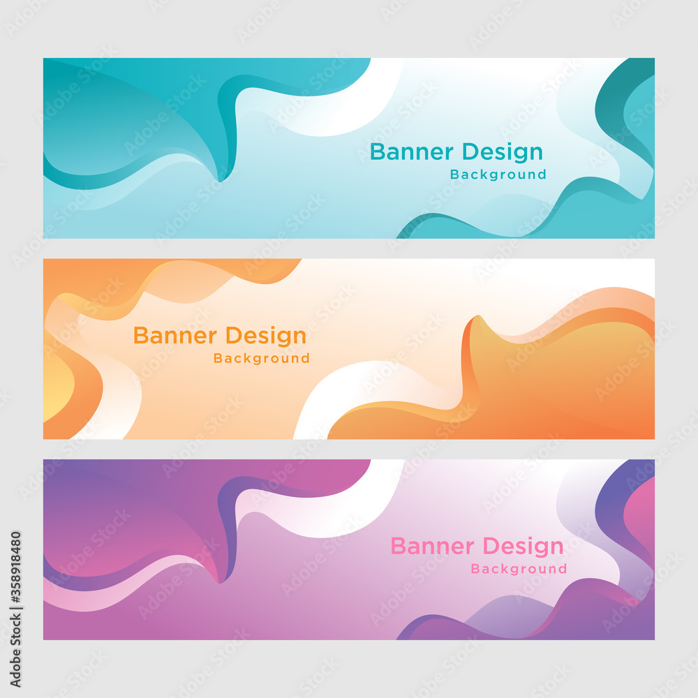 set of modern fluid horizontal banner design background