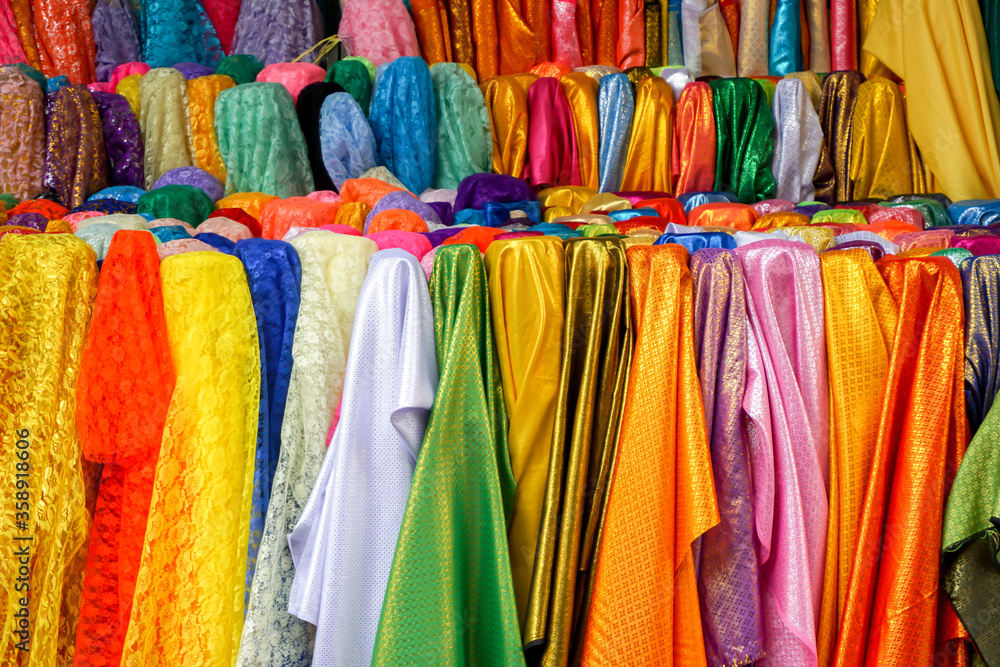 Colorful of Saree fabrics for sell at indian store, Chiangmai, Thailand. Saree fabrics is Traditional indian women dress Used as both the garment and the blanket.