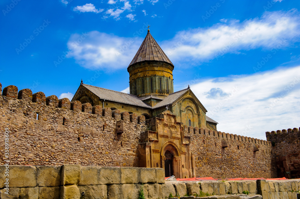 It's Svetitskhoveli Cathedral (Living Pillar Cathedral), a Georgian Orthodox cathedral located in the historical town of Mtskheta, Georgia. UNESCO World Heritage It's Svetitskhoveli Cathedral (Living Pillar Cathedral), a Georgian Orthodox cathedral located in the historical town of Mtskheta, Georgia. UNESCO World Heritage