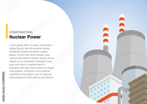 Vector illustration of a Nuclear power plant with text on the left.