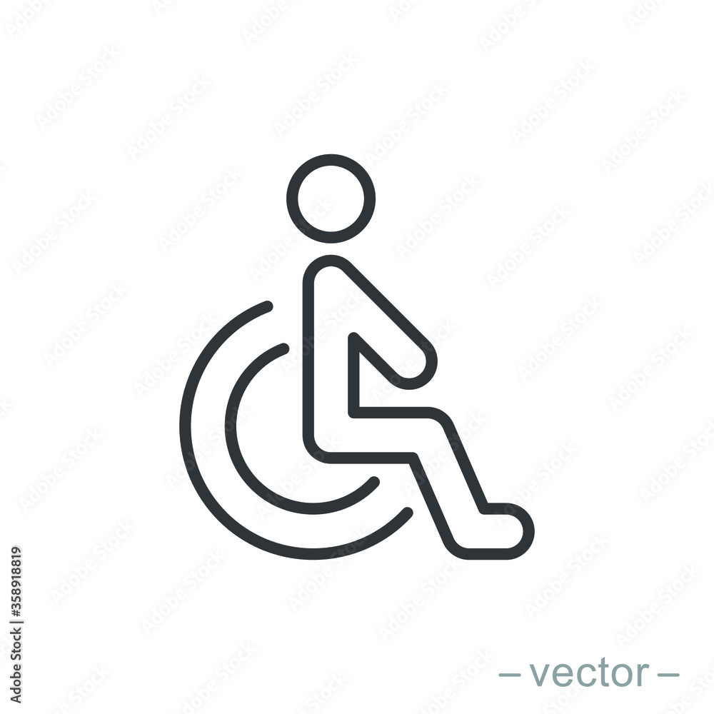 Handicapped patient icon vector. Linear style sign for mobile concept and web design. Handicapped patient symbol illustration. Handicapped patient icon vector. Linear style sign for mobile concept and web design. Handicapped patient symbol illustration.