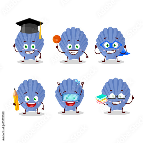 School student of blue shell cartoon character with various expressions photo