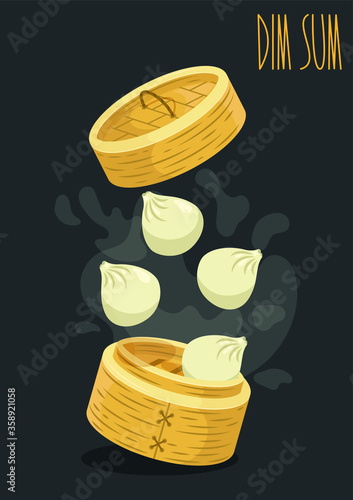 Dim Sum dumplings. Chinese traditional food. Vector illustration
