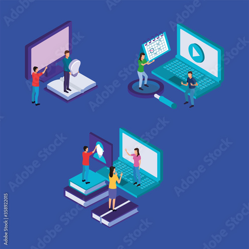 education on line technology with laptop and desktop