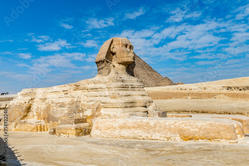 It's Great Sphinx of Giza, a limestone statue of a mythical creature with a lion's body and a human head), Giza Plateau, West Bank of the Nile, Giza, Egypt