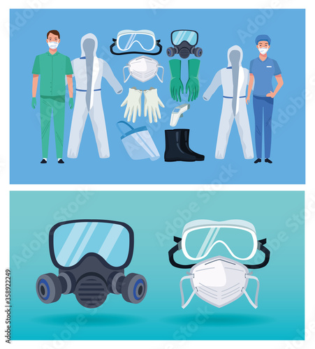 doctors with biosafety equipment elements for covid19 protection