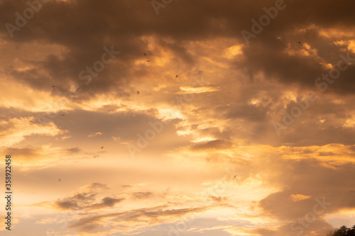 Fototapeta Naklejka Na Ścianę i Meble -  Evening orange cloudy sky, sunset on a cloudy gloomy day