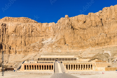 It's Queen Hatshepsut's temple (Dayr el-Bahari or Dayr el-Bahri), part of the Theban Necropolis. photo