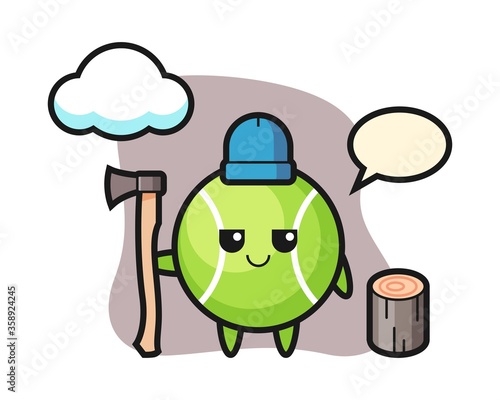 Tennis cartoon as a woodcutter